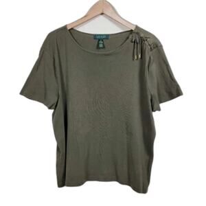 Lauren Ralph Lauren‎ Short Sleeve Top Womans Size XL Olive Green Cotton